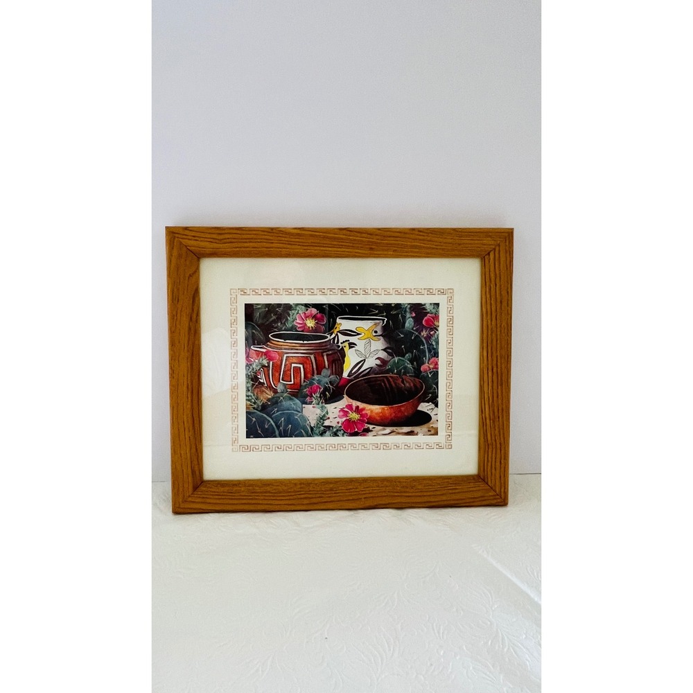 Impulse Designs Home Framed Southwestern Pottery Cactus Print 12x10 Wood Frame